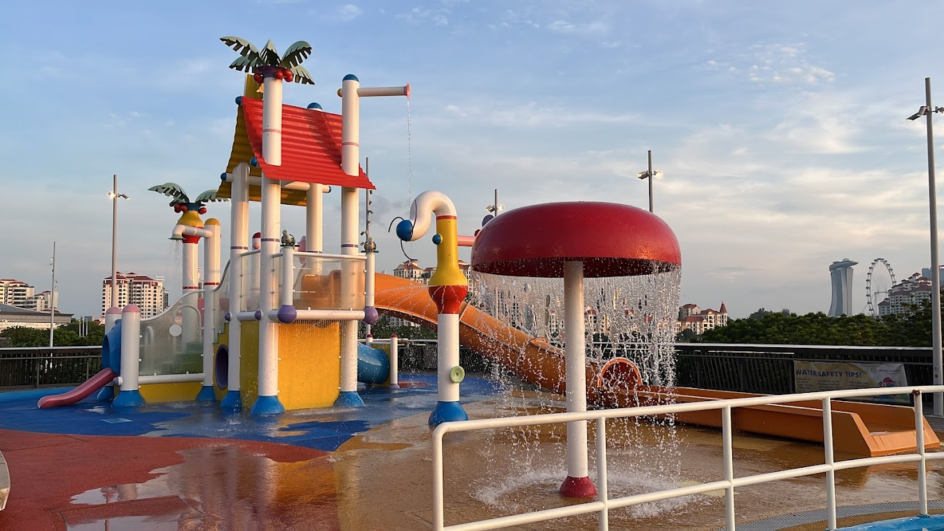 Zero-cost water fun zone, Splash-N-Surf, at Kallang Wave Mall's Stadium location on the third floor, welcoming guests from morning to night.