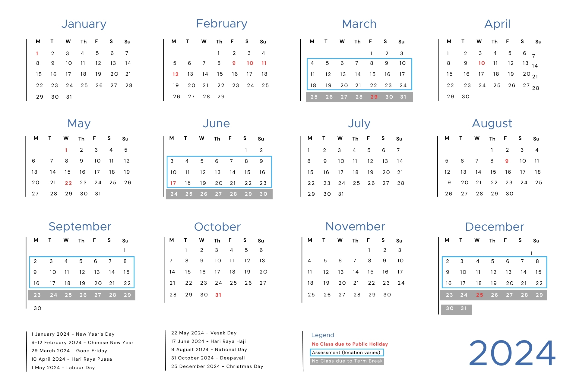 Swim Lab 2024 Term Calendar